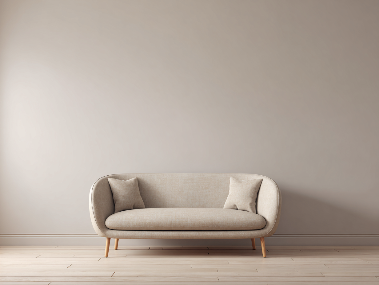 Sofá de 2 plazas tapizado en tela beige 150x80x85 cm - patas de madera - diseño minimalista - listo para usar