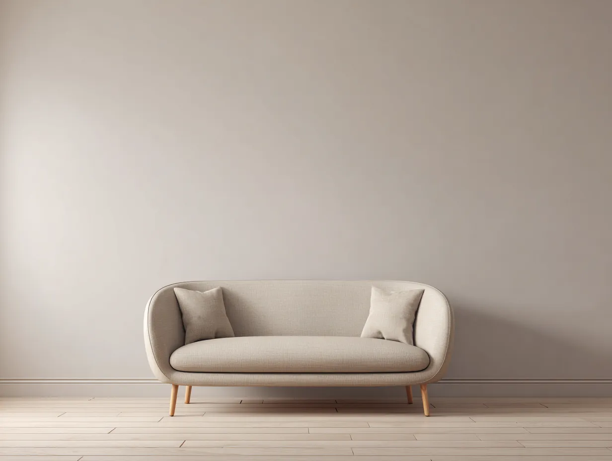 Sofá de 2 plazas tapizado en tela beige 150x80x85 cm - patas de madera - diseño minimalista - listo para usar