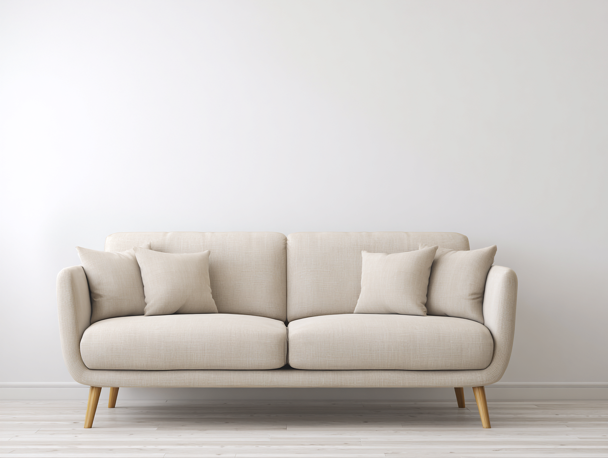 Sofá 2 plazas de tela 150x85x87 cm - beige - con patas de madera de estilo moderno