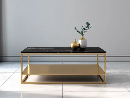 Mesa de centro rectangular con metal y mármol 110x60x45 cm - negro/dorado - con estante inferior