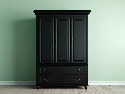 Armario de madera negro con 3 puertas y 4 cajones 125x62x195 cm - estilo clásico