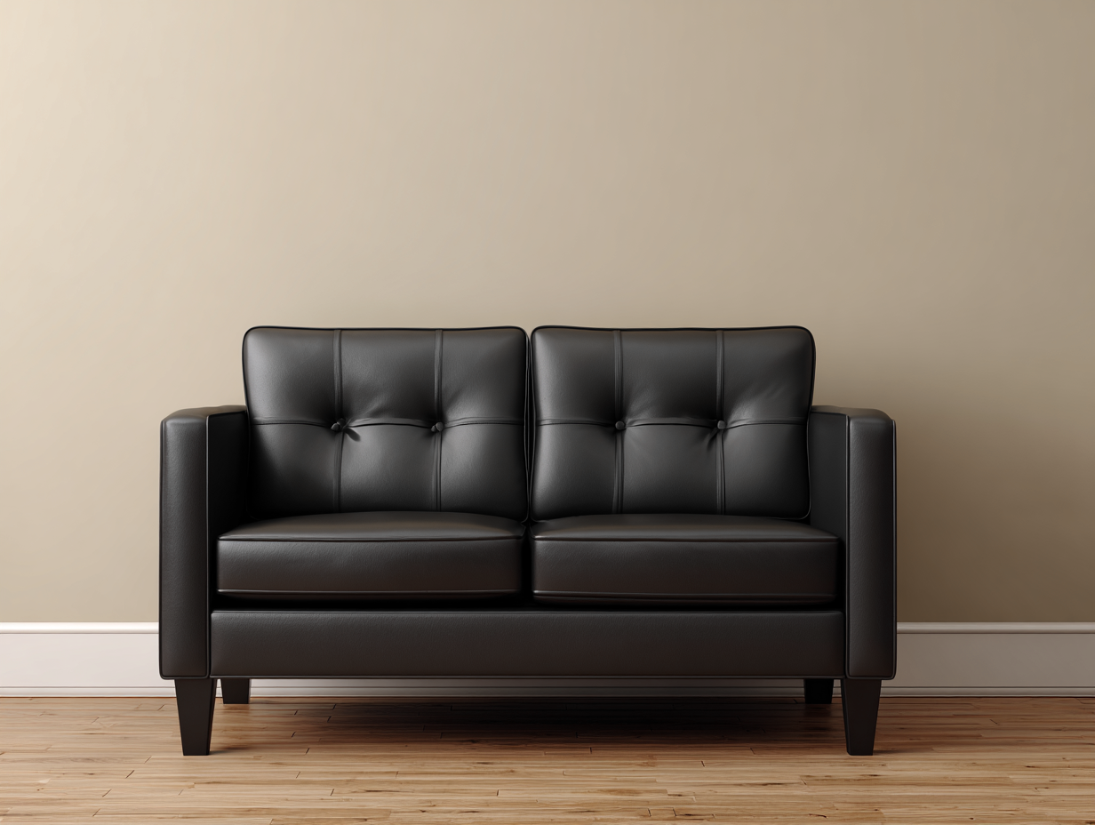 Sofá de 2 plazas tapizado en piel sintética negra 150x85x80 cm - estilo moderno - con cojines fijos