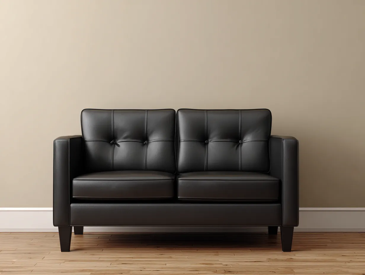 Sofá de 2 plazas tapizado en piel sintética negra 150x85x80 cm - estilo moderno - con cojines fijos