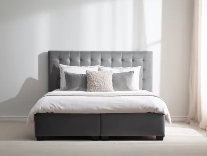 Cama doble tapizada 200x160x110 cm - terciopelo gris - con cabecero acolchado