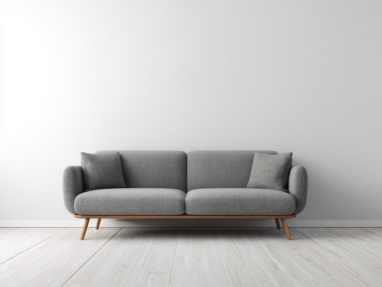 Sofá 3 plazas de tela 200x90x90 cm - gris - estilo escandinavo con patas de madera