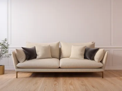 Sofá de 3 plazas de tela 210x95x90 cm - beige - estilo moderno con patas metálicas