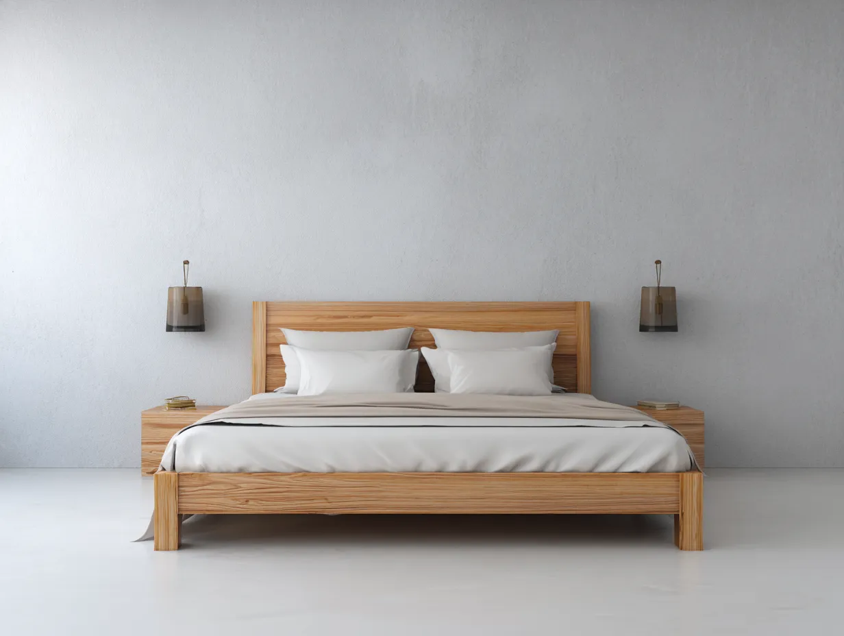 Cama doble de roble macizo 200x160x100 cm - estilo moderno minimalista - con cabecero robusto