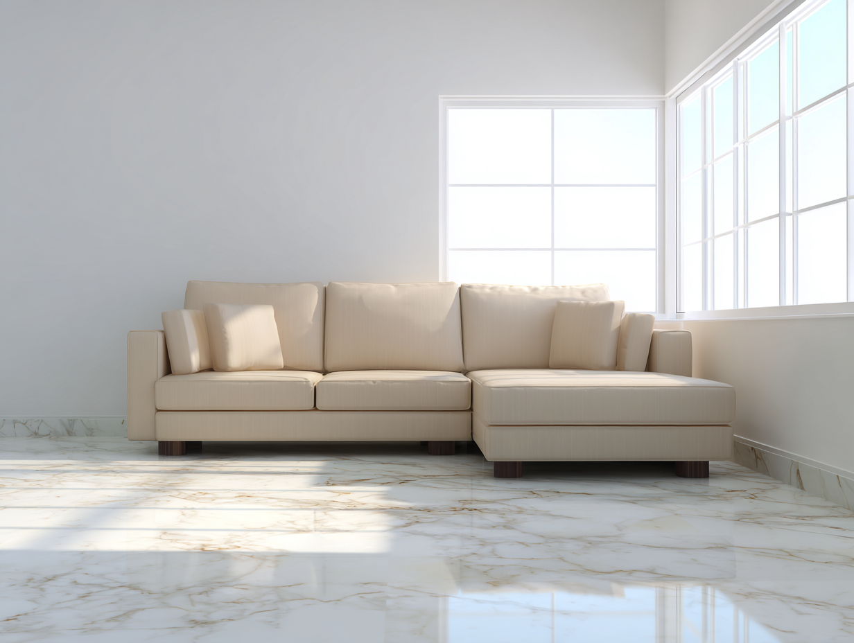 Sofá esquinero,tapizado en tela beige - 280 x 180 x 85 cm - diseño moderno y minimalista