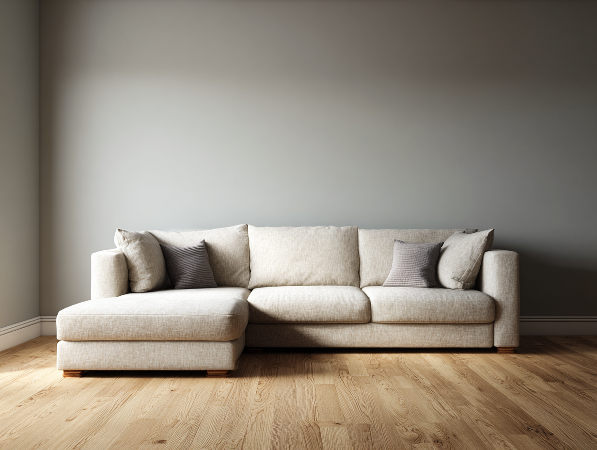 Sofá rinconera en tela beige 280x190x90 cm - estilo moderno y confortable