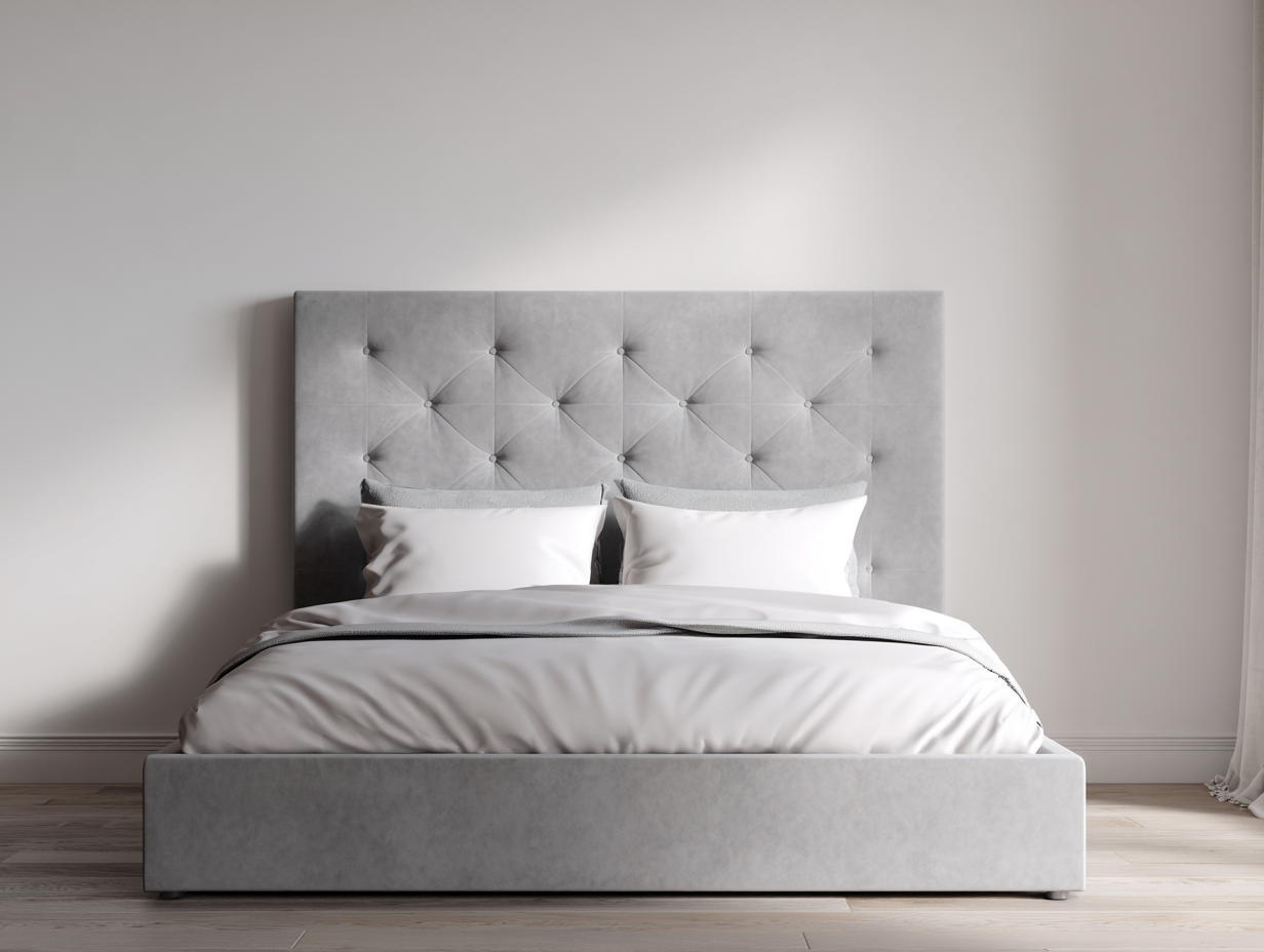 Cama doble tapizada en terciopelo 200x160x120 cm - gris claro - con cabecero acolchado