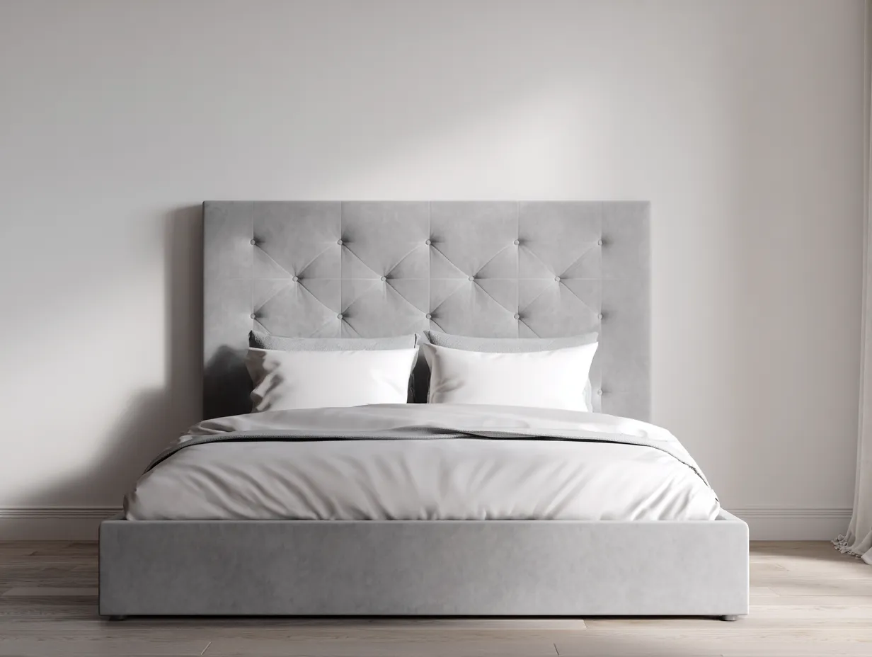 Cama doble tapizada en terciopelo 200x160x120 cm - gris claro - con cabecero acolchado