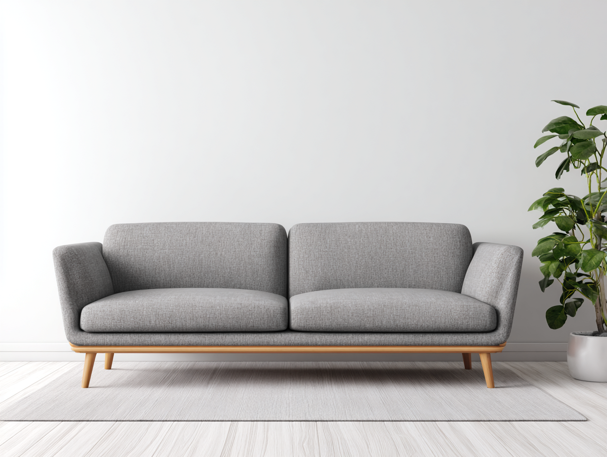 Sofá 3 plazas de tela 210x88x84cm - gris - estilo escandinavo con patas de madera