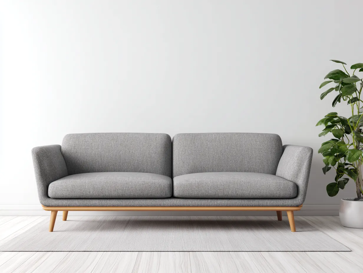 Sofá 3 plazas de tela 210x88x84cm - gris - estilo escandinavo con patas de madera