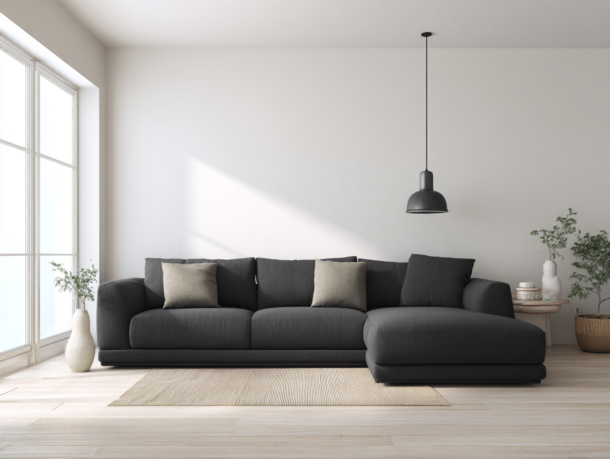 Sofá de esquina de tela 300x175x85cm - negro - estilo moderno minimalista