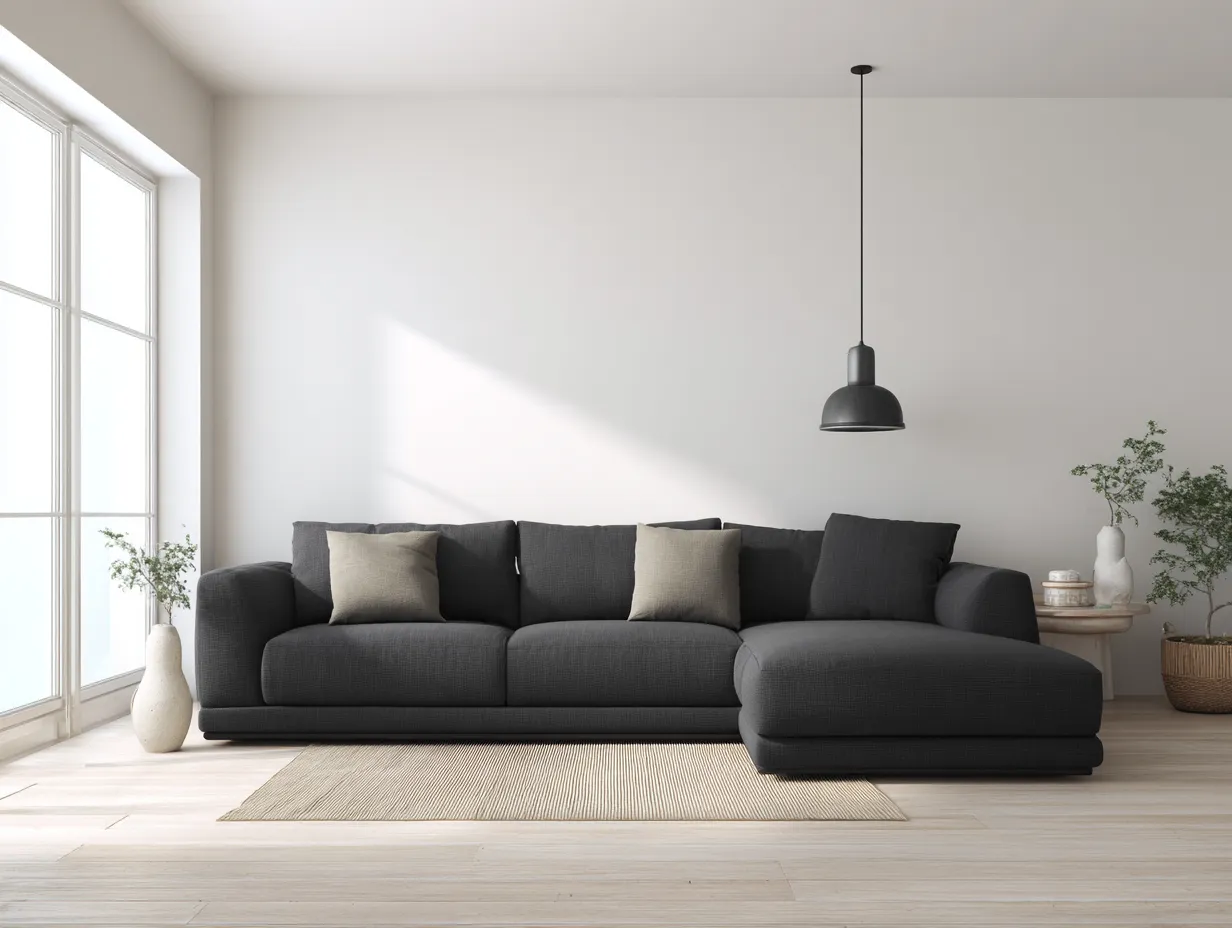 Sofá de esquina de tela 300x175x85cm - negro - estilo moderno minimalista