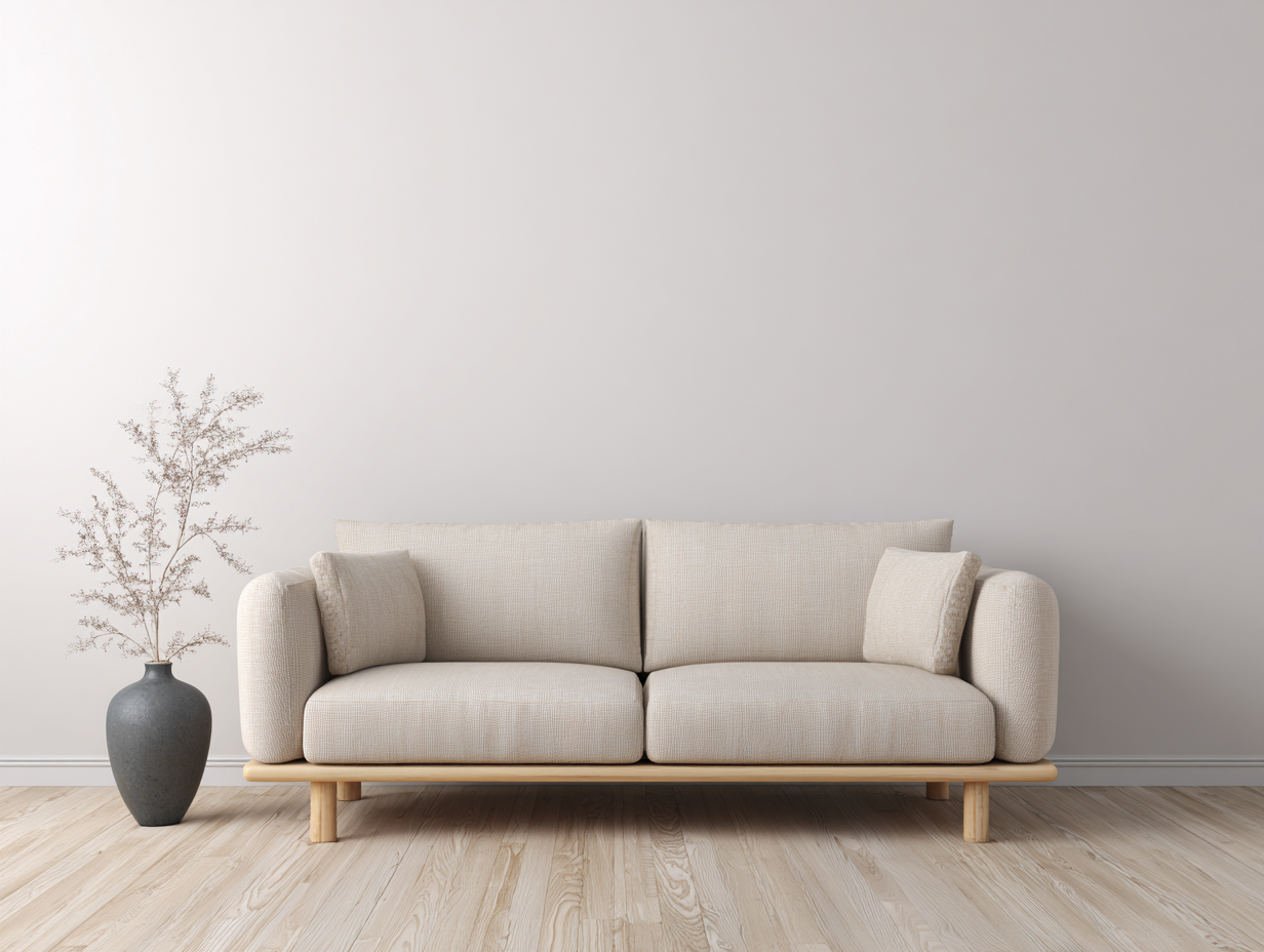 Sofá de 2 plazas tapizado en tela beige 165x88x82 cm - estructura de madera - estilo minimalista - listo para usar