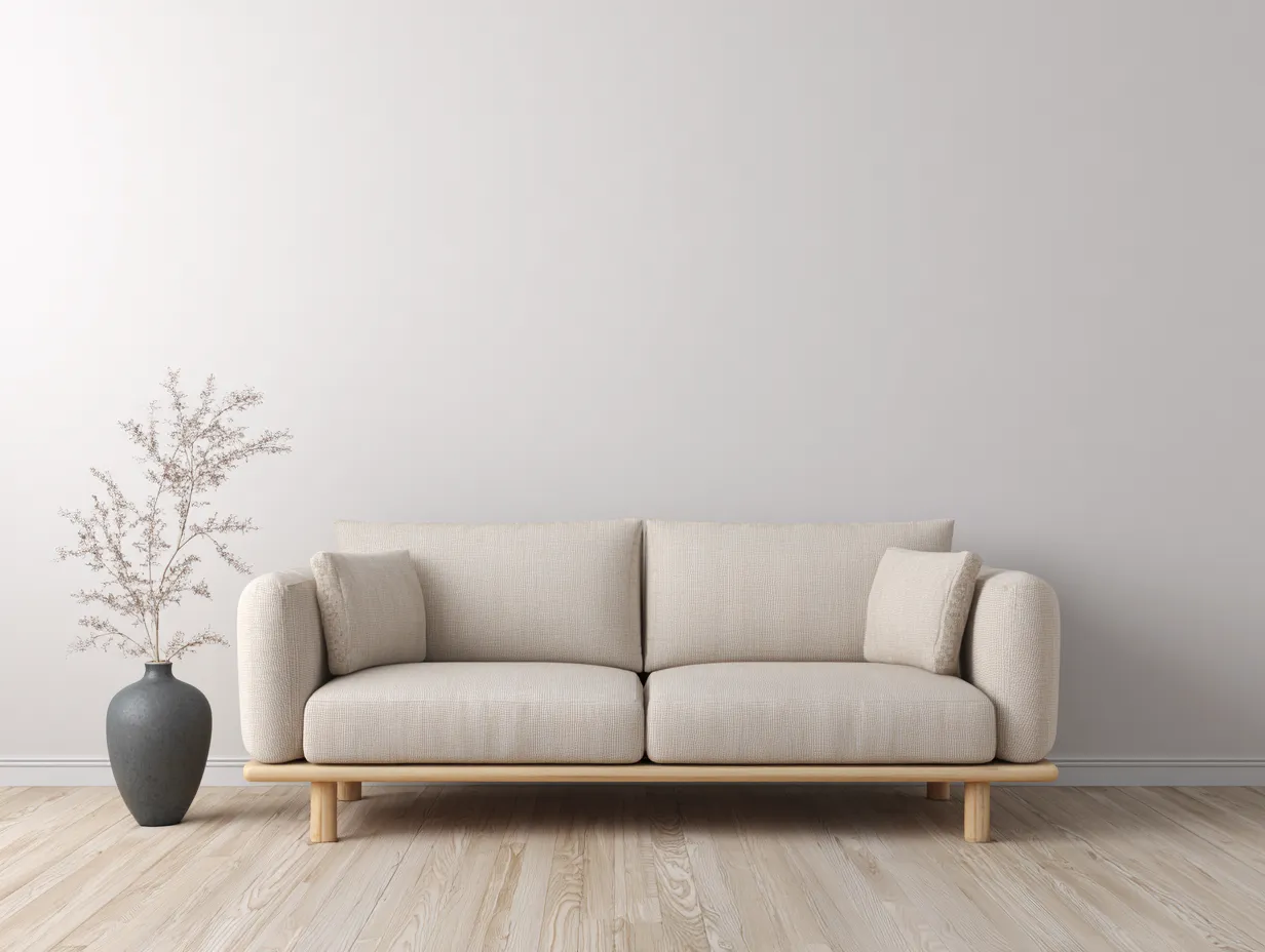 Sofá de 2 plazas tapizado en tela beige 165x88x82 cm - estructura de madera - estilo minimalista - listo para usar