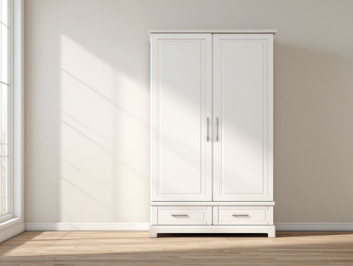 Armario de 2 puertas con 2 cajones 100x55x190cm - madera aglomerada blanca - estilo clásico funcional