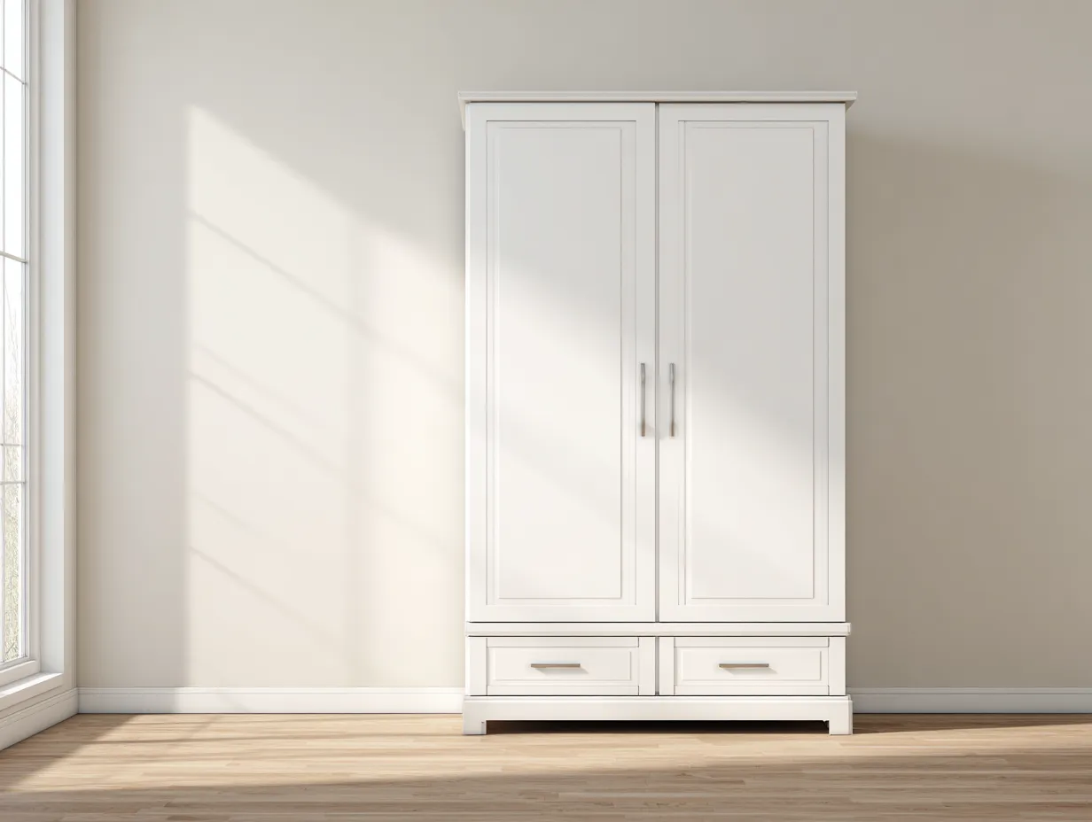 Armario de 2 puertas con 2 cajones 100x55x190cm - madera aglomerada blanca - estilo clásico funcional