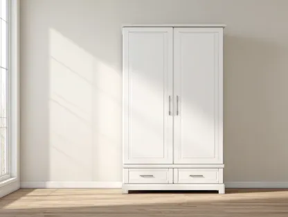 Armario de 2 puertas con 2 cajones 100x55x190cm - madera aglomerada blanca - estilo clásico funcional