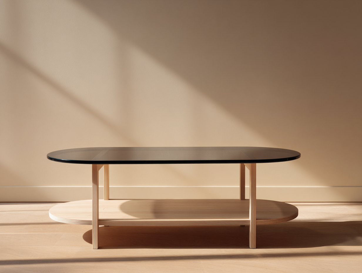 Mesa de centro ovalada de madera clara y vidrio 130x70x45 cm - negro/natural - con estante - estilo contemporáneo