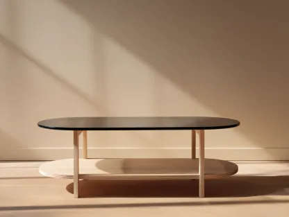 Mesa de centro ovalada de madera clara y vidrio 130x70x45 cm - negro/natural - con estante - estilo contemporáneo
