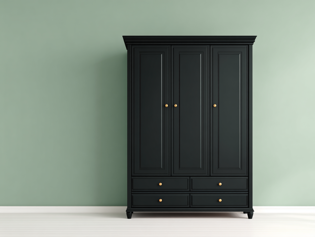 Armario de madera negro con 3 puertas y 4 cajones 130x63x200 cm - estilo clásico