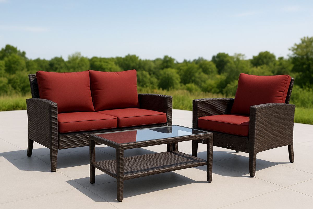 Rattan Gartenmöbel Set Sofa Sessel Tisch Rot
