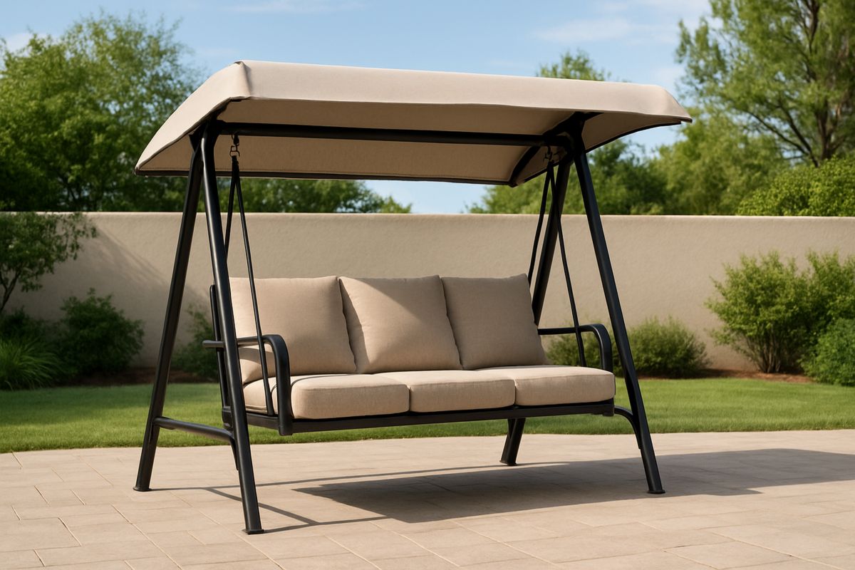 Hollywoodschaukel für den Garten mit Stahlrahmen und Polyesterkissen, Beige