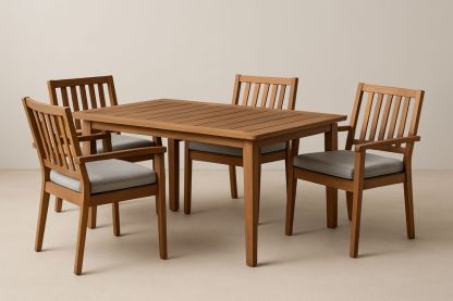 Gartenmöbel Set Tisch Stühle Akazienholz mit Grauen Kissen 140 x 80 cm