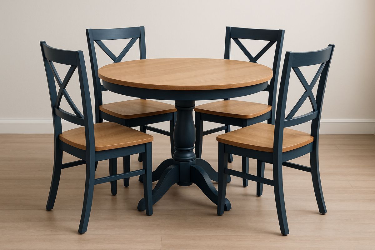 Runder Tischset mit Stühlen aus Holz Blau/Natur