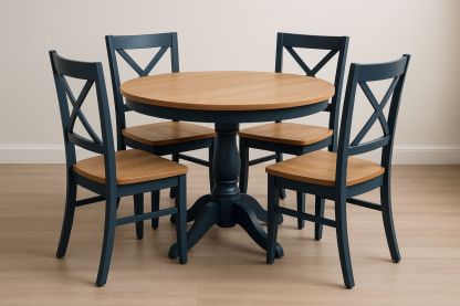 Runder Tischset mit Stühlen aus Holz Blau/Natur