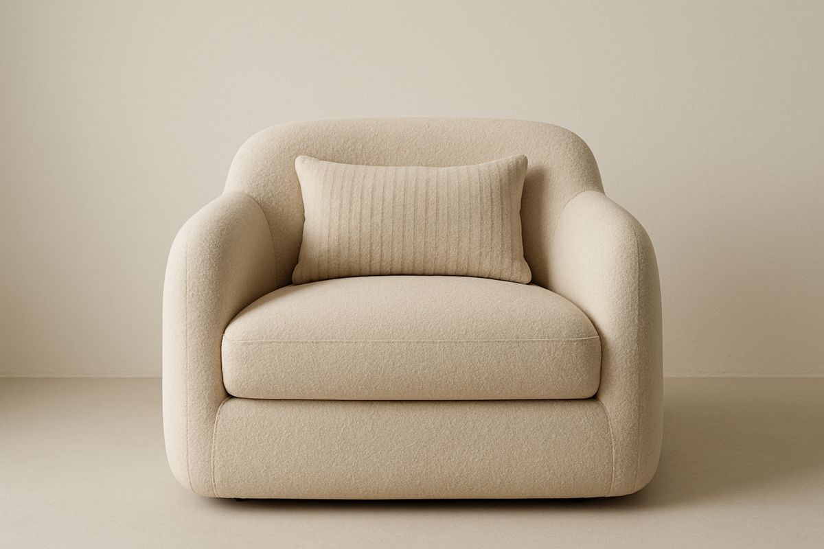 Beige Sessel Wollstoff mit Kissen 98x90x84 cm