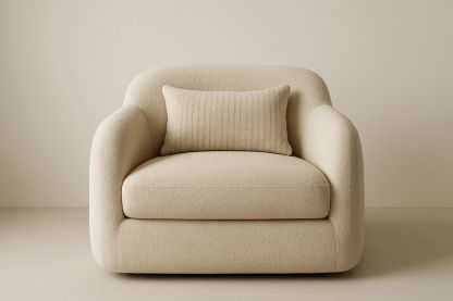 Beige Sessel Wollstoff mit Kissen 98x90x84 cm