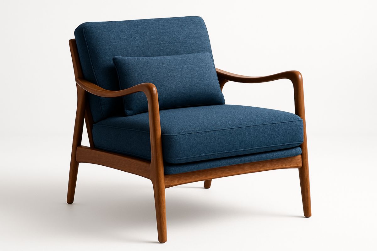 Holzrahmen Sessel mit Stoffbezug Blau