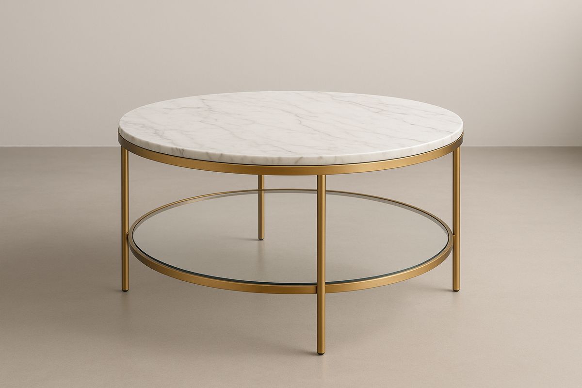 Runder Couchtisch Marmor Metall Weiß/Gold 80cm