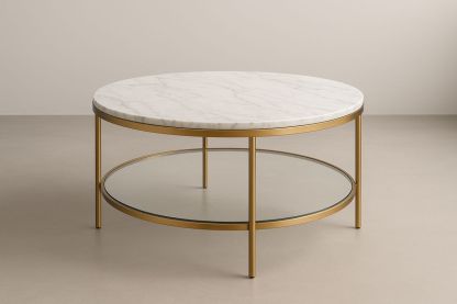 Runder Couchtisch Marmor Metall Weiß/Gold 80cm