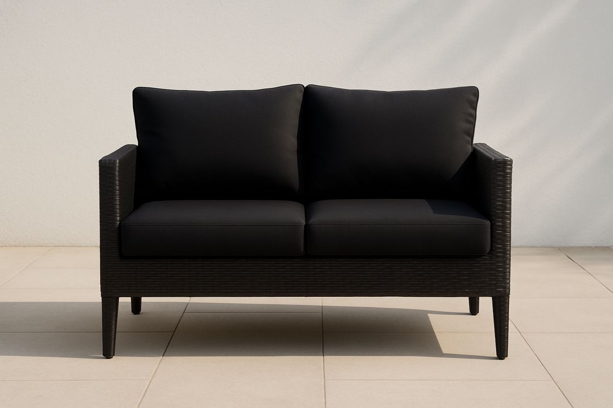 Sofa Zweisitzer Rattan Schwarz für Außenbereich 130cm