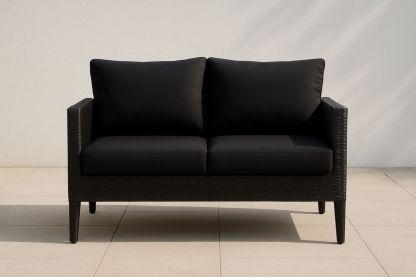 Sofa Zweisitzer Rattan Schwarz für Außenbereich 130cm