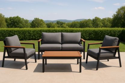 Gartenlounge Set Aluminium Holz Polyester Dunkelgrau/Schwarz