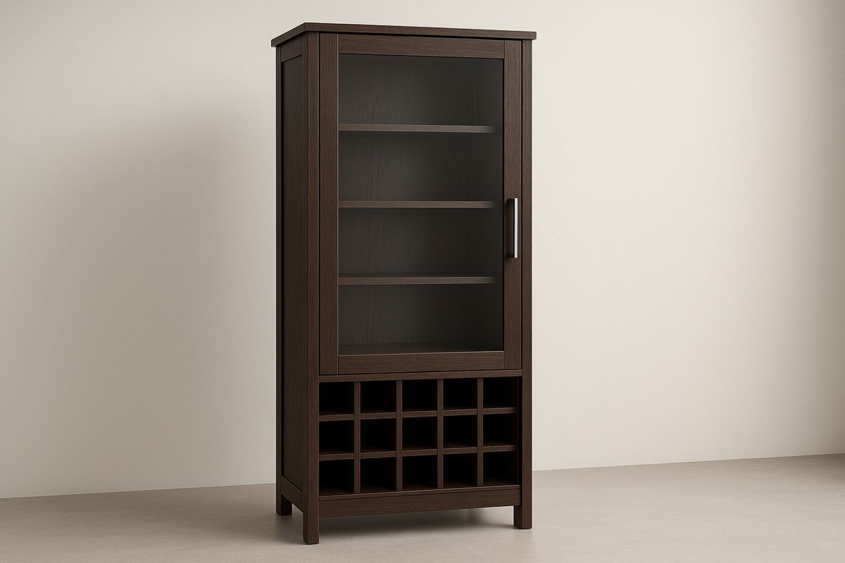 Vitrinenschrank Holz Glas Regal für Weinaufbewahrung 185cm x 80cm x 40cm Braun