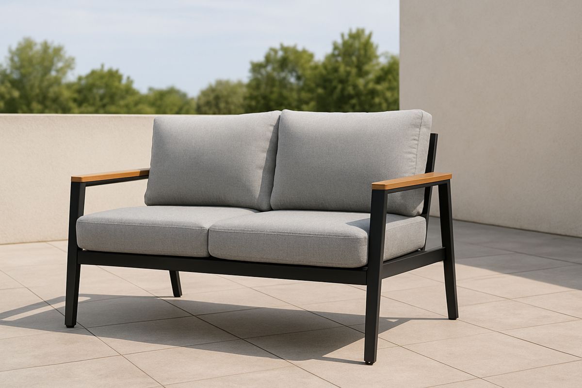 Garten Sofa Aluminium Grau mit Polyesterkissen