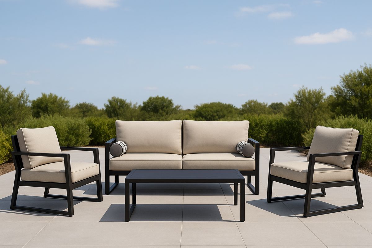 Aluminium Terrassenmöbel-Set mit Polyesterbezug in Beige und Schwarz