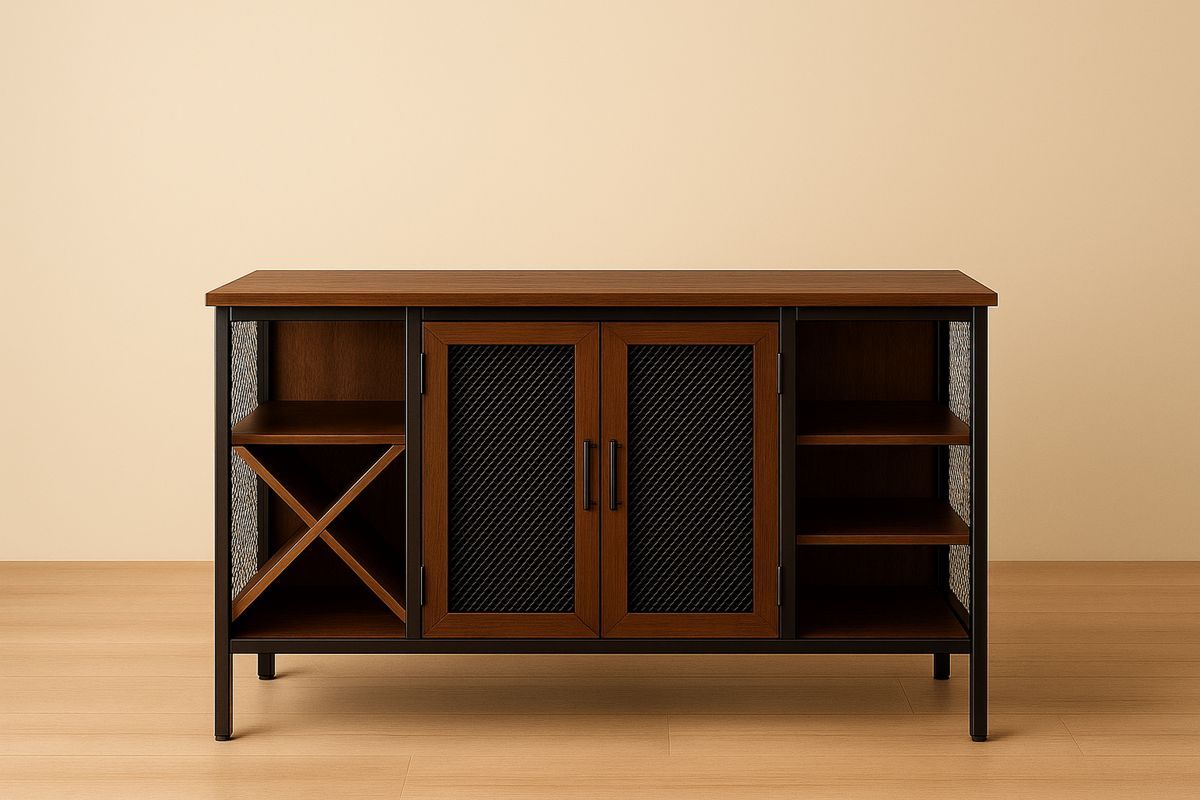 Sideboard Holz Metall Gittertür 120cm x 45cm x 80cm Braun Schwarz