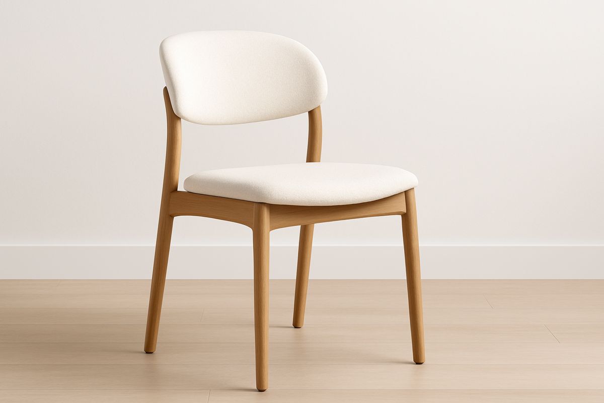 Esszimmerstuhl mit Eiche Holzrahmen und Polyester Bezug in Beige