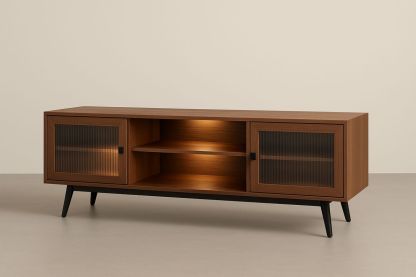 TV-Möbel Holz mit Glasfronten 180x40x50cm Dunkelbraun