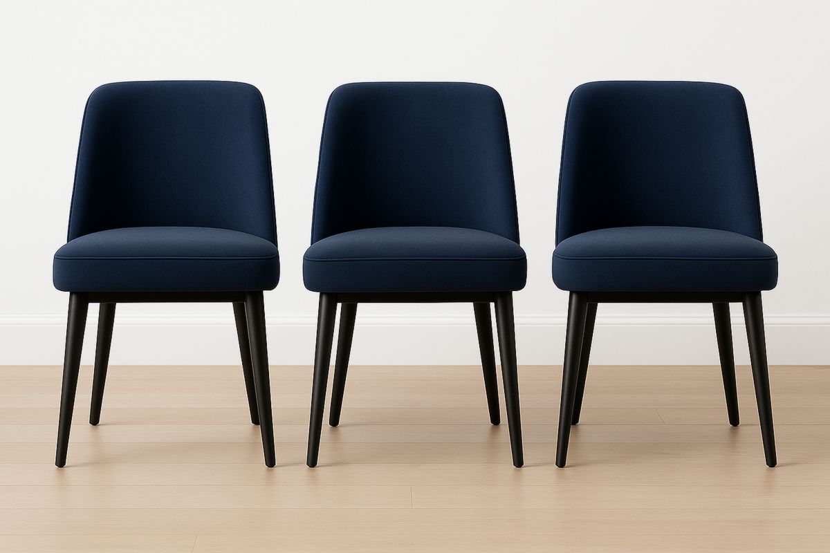 3er-Set Esszimmerstühle Stoff Dunkelblau Holzbeine