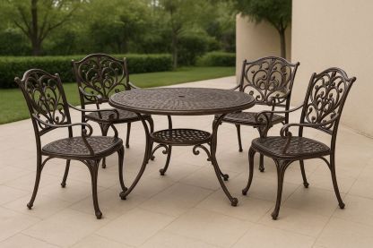 Runder Gartentisch-Set aus Metall mit 4 Stühlen in Bronze