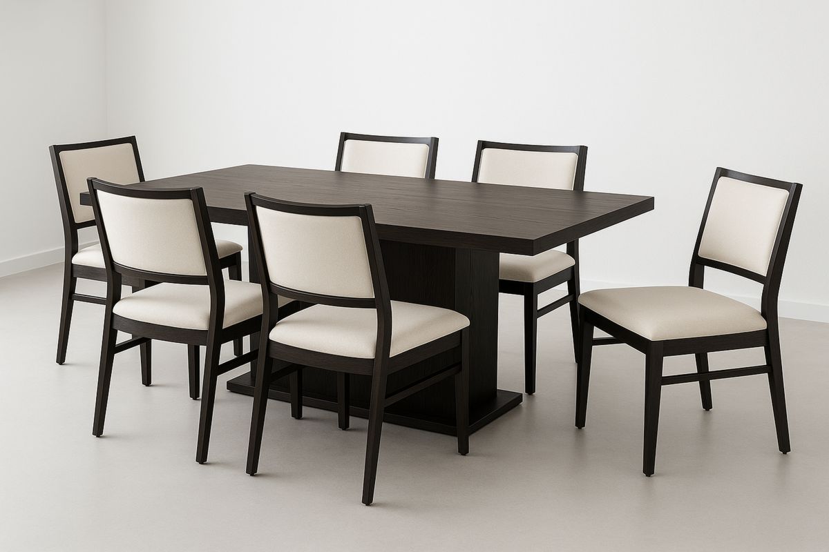 Esstisch Set Holz 6 Stühle Stoff dunkelbraun/beige 180 cm