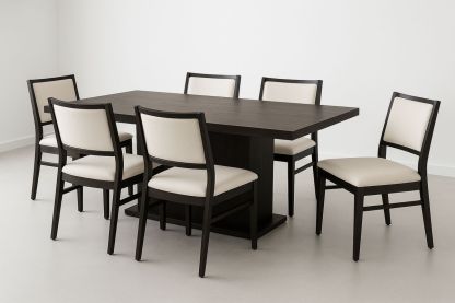 Esstisch Set Holz 6 Stühle Stoff dunkelbraun/beige 180 cm